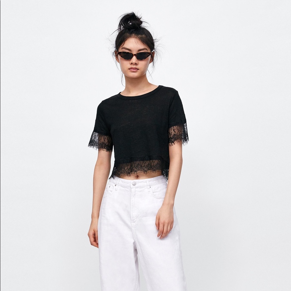 ZARA Lace Linen T-shirt